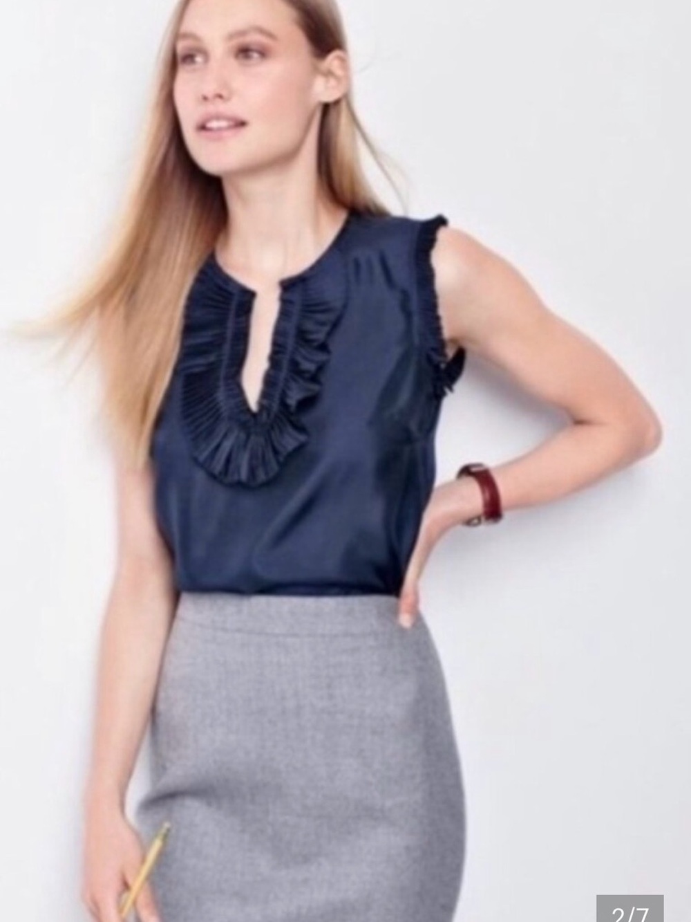 J. Crew size 4 Navy Ruffle-Trim top - Picture 3 of 12